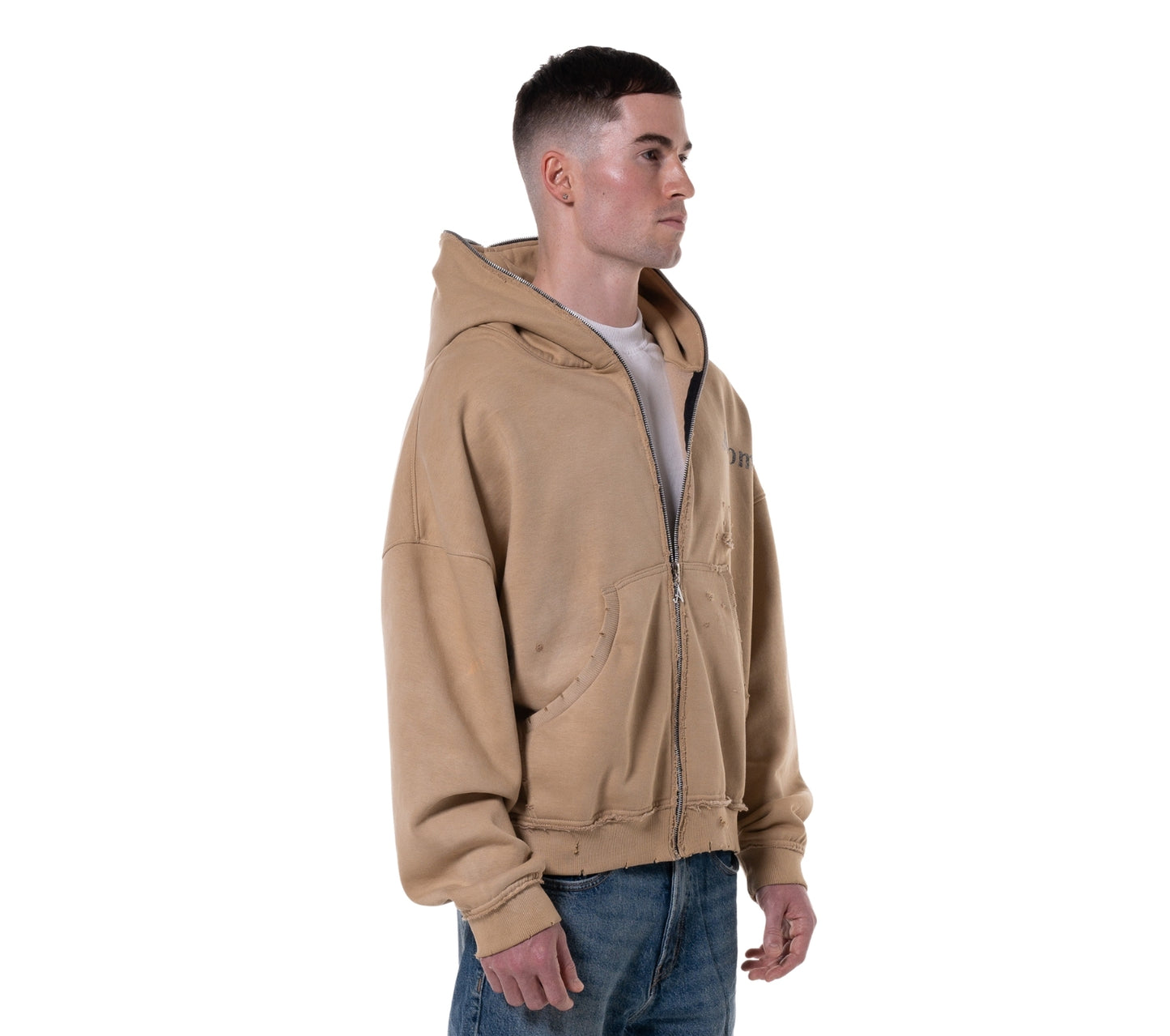 BEIGE "LODJA" DISTRESSED HOODIE
