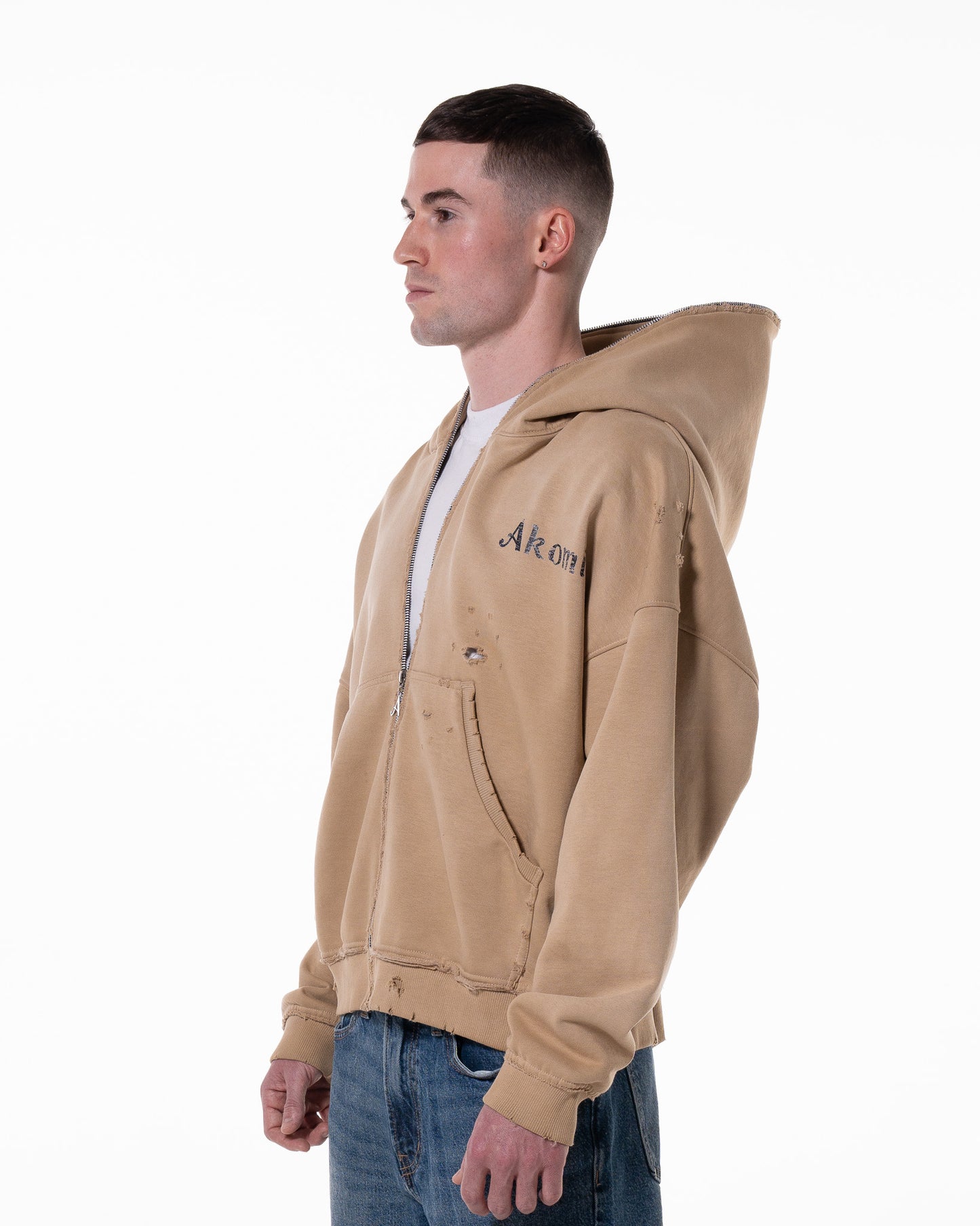 BEIGE "LODJA" DISTRESSED HOODIE